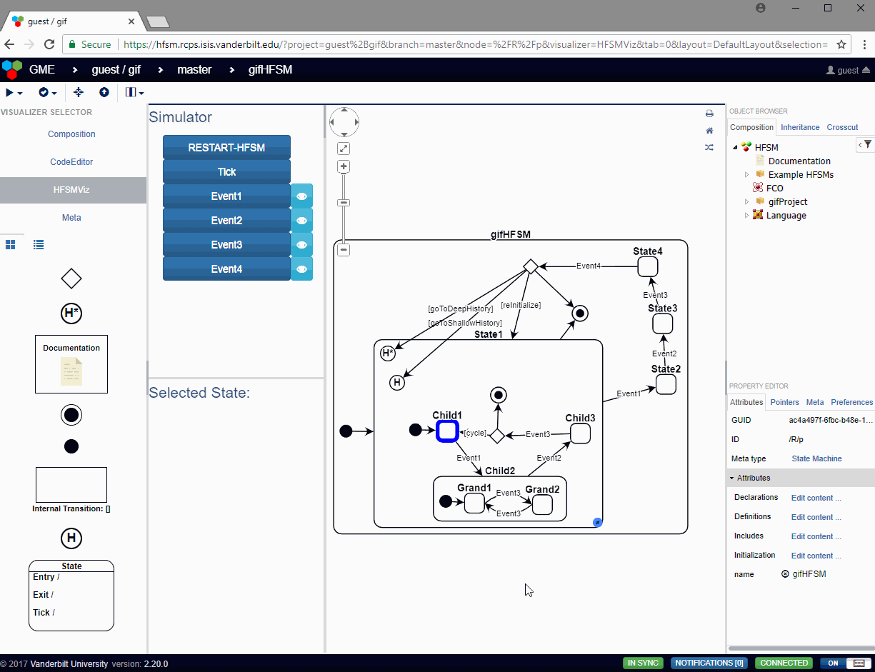 Complex state machine simulation